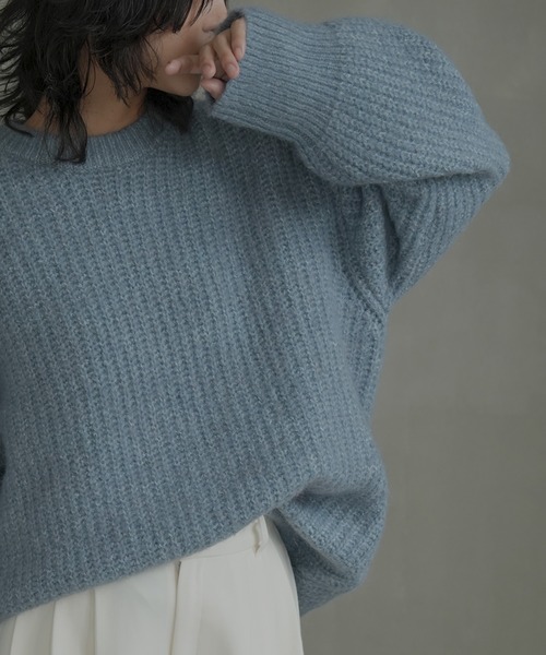 hellam（へラム）の「MIX起毛糸 畦クルーネックプルオーバー（ニット