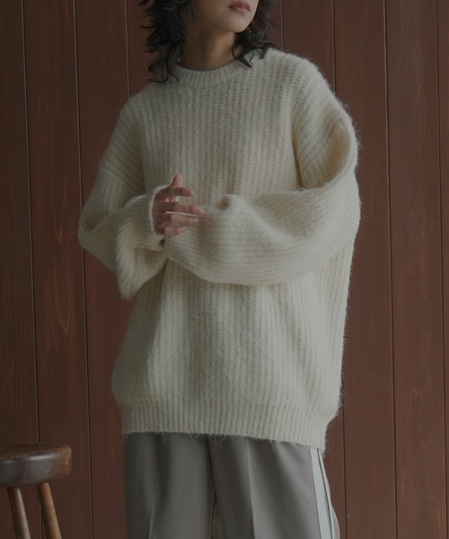 【たかちゃん】極美品エブール クルーネックニット プルオーバー グレー ウールブークレー ボトルネックプルオーバー（01-01EI02-204）｜K.T