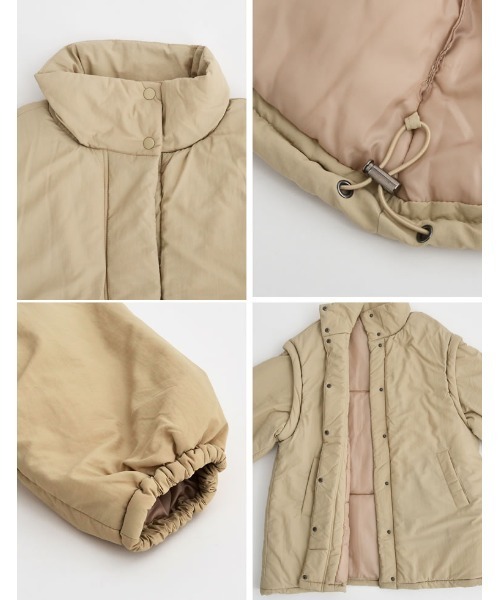 Re:EDIT（リエディ）の「[低身長サイズ有]2WAYミドル丈ダウンライク中綿ジャケット（ダウンジャケット/コート・レディース・アイボリー/ベージュ/ブラック/カーキ・MEDIUM/LARGE/SHORT）」の8枚目の写真