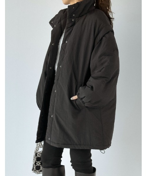 Re:EDIT（リエディ）の「[低身長サイズ有]2WAYミドル丈ダウンライク中綿ジャケット（ダウンジャケット/コート・レディース・アイボリー/ベージュ/ブラック/カーキ・MEDIUM/LARGE/SHORT）」の15枚目の写真