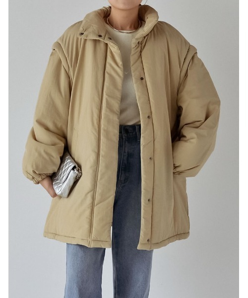 Re:EDIT（リエディ）の「[低身長サイズ有]2WAYミドル丈ダウンライク中綿ジャケット（ダウンジャケット/コート・レディース・アイボリー/ベージュ/ブラック/カーキ・MEDIUM/LARGE/SHORT）」の18枚目の写真