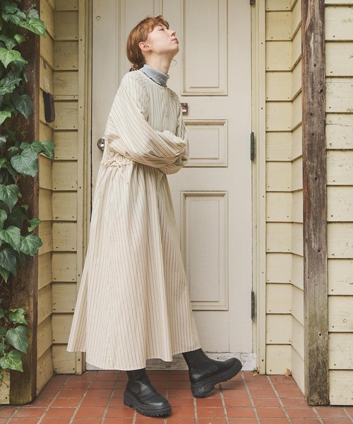 Crisp（クリスプ）の「ウエストフリルストライプワンピース（ワンピース・レディース・ブラック/ネイビー/グリーン・FREE）」の3枚目の写真