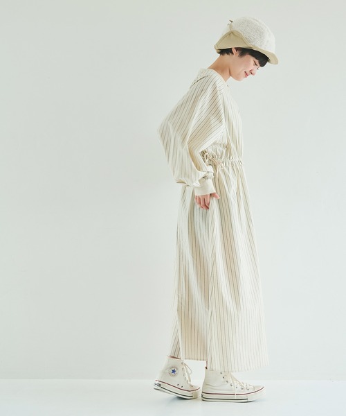 Crisp（クリスプ）の「ウエストフリルストライプワンピース（ワンピース・レディース・ブラック/ネイビー/グリーン・FREE）」の11枚目の写真