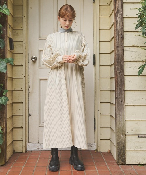 Crisp（クリスプ）の「ウエストフリルストライプワンピース（ワンピース・レディース・ブラック/ネイビー/グリーン・FREE）」の7枚目の写真