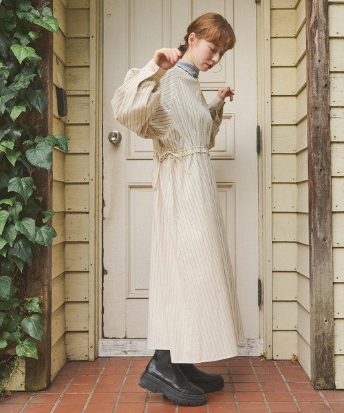 Crisp（クリスプ）の「ウエストフリルストライプワンピース（ワンピース・レディース・ブラック/ネイビー/グリーン・FREE）」の8枚目の写真