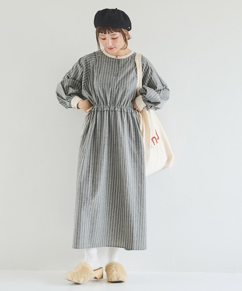 Crisp（クリスプ）の「ウエストフリルストライプワンピース（ワンピース・レディース・ブラック/ネイビー/グリーン・FREE）」の20枚目の写真