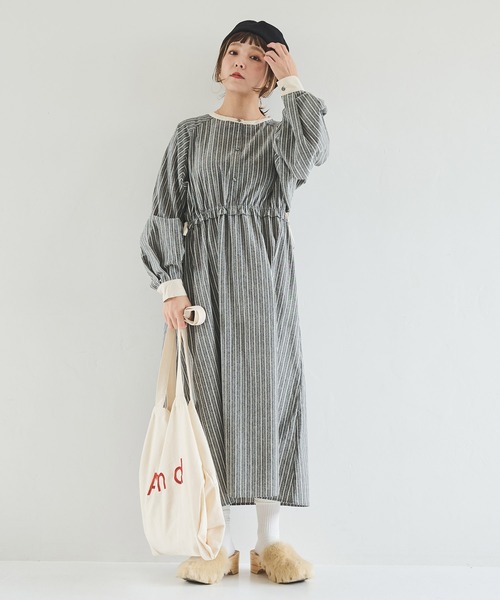 Crisp（クリスプ）の「ウエストフリルストライプワンピース（ワンピース・レディース・ブラック/ネイビー/グリーン・FREE）」の22枚目の写真