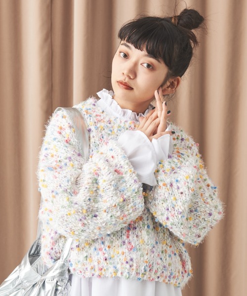 RRL / ホツレ有/ニット・セーター(厚手)/XXS/リネン/マルチカラー MERLOT（メルロー）の「カラフルぽんぽんショートニット（ニット