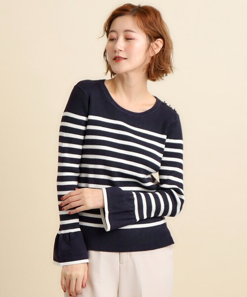 grove（グローブ）の「◆【美人百花2月号掲載】コーデのアクセントに♪ボーダーニットプルオーバー（ニット/セーター・レディース・ベージュ系1/ブラック系1/ネイビー系1・02/03/04/01/05）」の3枚目の写真
