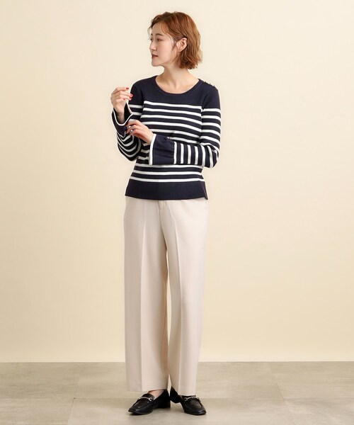 grove（グローブ）の「◆【美人百花2月号掲載】コーデのアクセントに♪ボーダーニットプルオーバー（ニット/セーター・レディース・ベージュ系1/ブラック系1/ネイビー系1・02/03/04/01/05）」の19枚目の写真