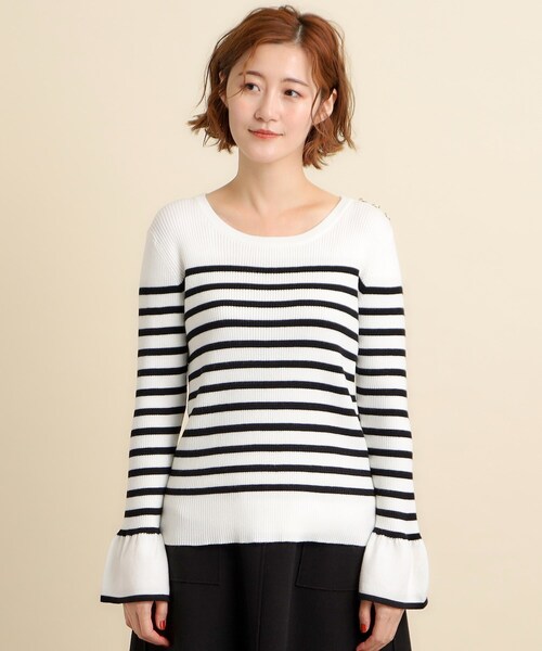 grove（グローブ）の「◆【美人百花2月号掲載】コーデのアクセントに♪ボーダーニットプルオーバー（ニット/セーター・レディース・ベージュ系1/ブラック系1/ネイビー系1・02/03/04/01/05）」の11枚目の写真
