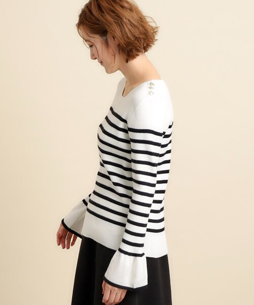 grove（グローブ）の「◆【美人百花2月号掲載】コーデのアクセントに♪ボーダーニットプルオーバー（ニット/セーター・レディース・ベージュ系1/ブラック系1/ネイビー系1・02/03/04/01/05）」の10枚目の写真