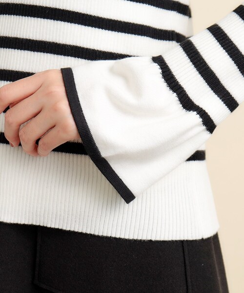 grove（グローブ）の「◆【美人百花2月号掲載】コーデのアクセントに♪ボーダーニットプルオーバー（ニット/セーター・レディース・ベージュ系1/ブラック系1/ネイビー系1・02/03/04/01/05）」の6枚目の写真