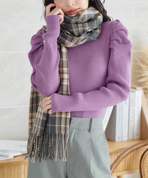 KOBE LETTUCE（コウベレタス）の「チェック柄大判ストール（ストール/ショール・レディース・ネイビー系/ホワイト系その他/ブラウン系その他/グレー系その他/ブラック×グレー・FREE）」の7枚目の写真