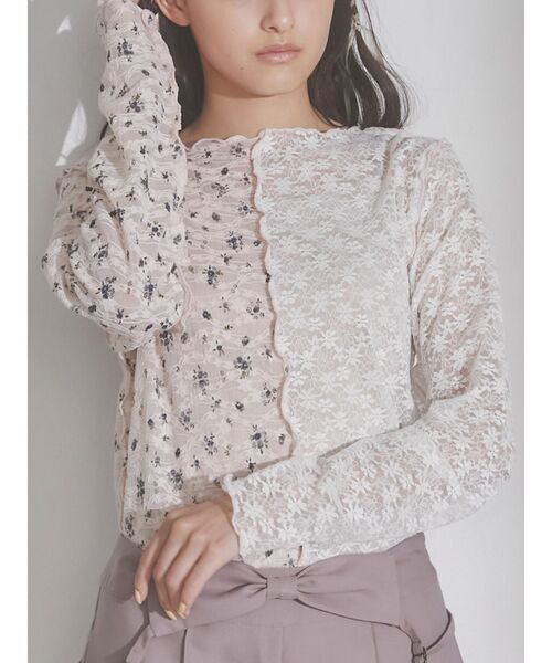 merry jenny（メリージェニー）の「レースコンビメロウTOPS（Tシャツ/カットソー・レディース・ピンク/オフホワイト/アイボリー・FREE）」の3枚目の写真