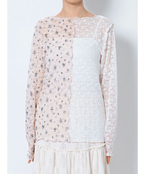 merry jenny（メリージェニー）の「レースコンビメロウTOPS（Tシャツ/カットソー・レディース・ピンク/オフホワイト/アイボリー・FREE）」の8枚目の写真