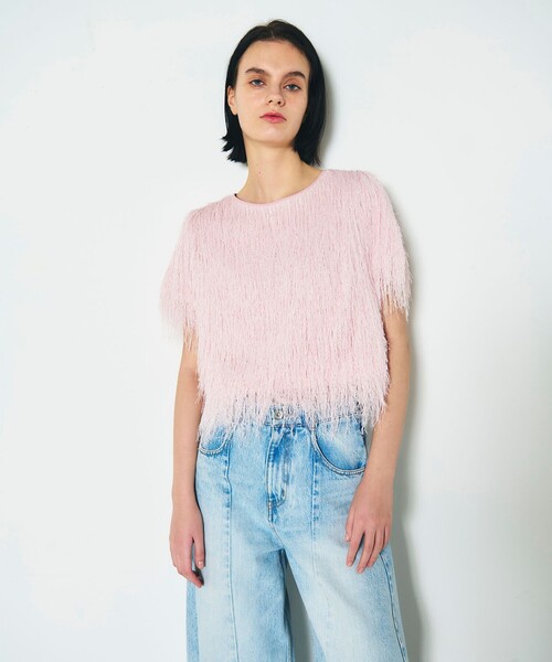 GRACE CONTINENTAL（グレースコンチネンタル）の「フリンジトップ（Tシャツ/カットソー・レディース・ピンク/ホワイト/ブラック・36）」の3枚目の写真