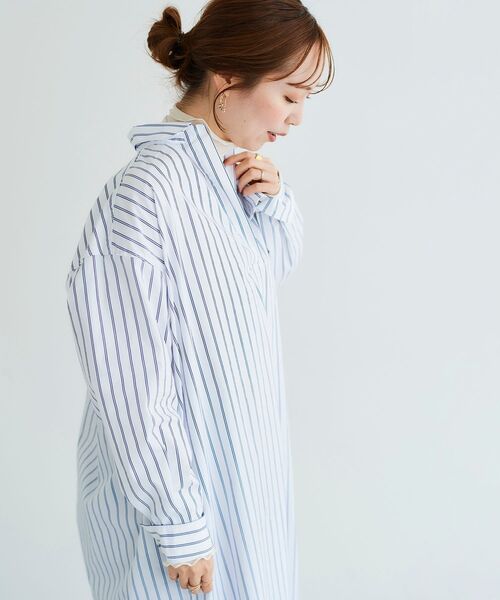 le.coeur blanc（ルクールブラン）の「ストライプスキッパーシャツワンピース（シャツワンピース・レディース・ブルー系その他4/ブルー系その他2/ホワイト系その他・38）」の10枚目の写真