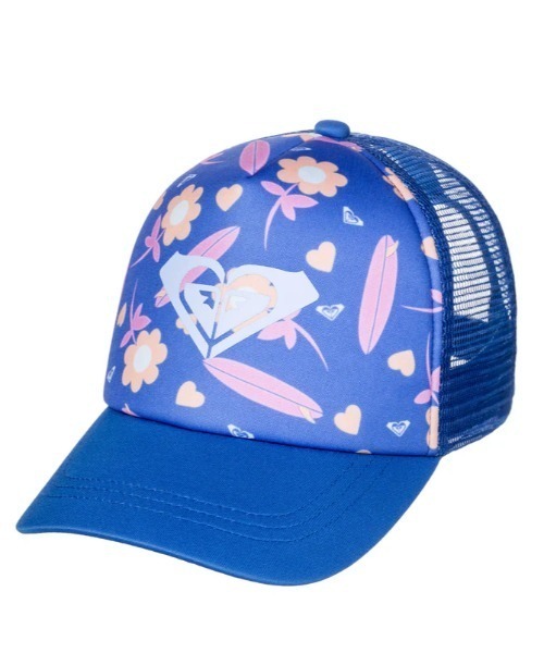 ROXY(ロキシー)の「SWEET EMOTIONS/ロキシーキッズマルチフラワーパターンプリントメッシュキャップ(キャップ・キッズ・ブルー系その他/ピンク/ブルー・FREE)」の1枚目の写真