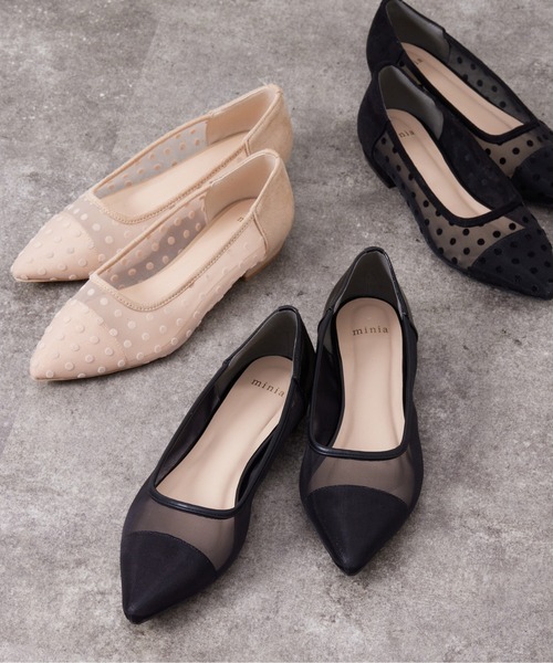 Chez toi（シェトワ）の「チュールフラットシューズ（パンプス・レディース・ブラック/ブラック系その他/ベージュ・S/M/L）」の2枚目の写真