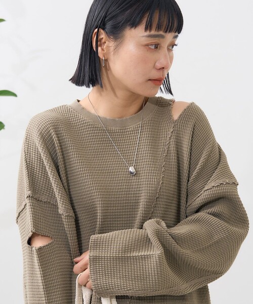 リプレイ ワッフル クルーネック ニット 長袖 プルオーバー　ダメージ加工 リプレイ ワッフル クルーネック ニット 長袖 プルオーバー