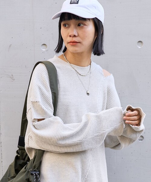 セール】ダメージ ワッフルプルオーバー（Tシャツ/カットソー