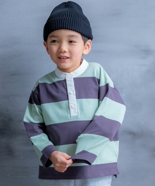 and D. petit main（アンドディープティマイン）の「スタンドネックラガー長袖シャツ（Tシャツ/カットソー・キッズ・ライトグレー/ブラック/ブルー・120cm/110cm/100cm/90cm/130cm）」の2枚目の写真