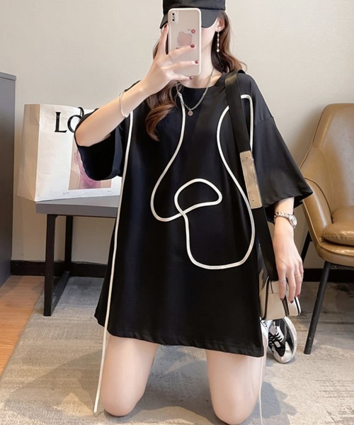 Miniministore（ミニミニストア）の「ロングTシャツ レディース半袖チュニック（Tシャツ/カットソー・レディース・ホワイト/ブラック・FREE）」の9枚目の写真