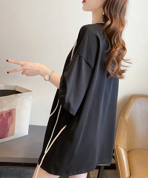 Miniministore（ミニミニストア）の「ロングTシャツ レディース半袖チュニック（Tシャツ/カットソー・レディース・ホワイト/ブラック・FREE）」の10枚目の写真
