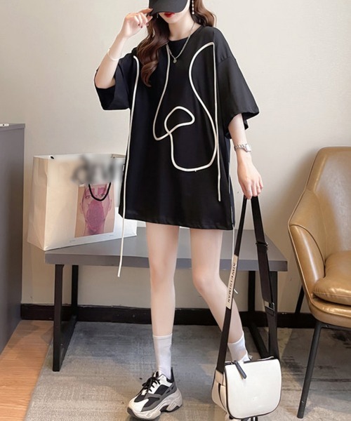 Miniministore（ミニミニストア）の「ロングTシャツ レディース半袖チュニック（Tシャツ/カットソー・レディース・ホワイト/ブラック・FREE）」の11枚目の写真