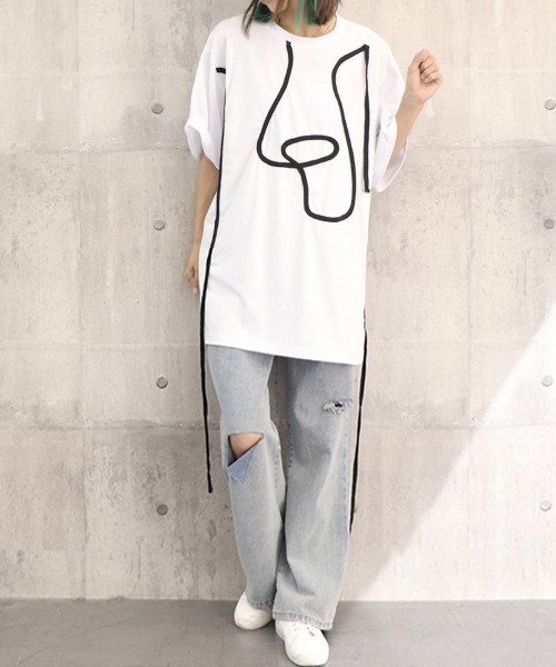 Miniministore（ミニミニストア）の「ロングTシャツ レディース半袖チュニック（Tシャツ/カットソー・レディース・ホワイト/ブラック・FREE）」の13枚目の写真