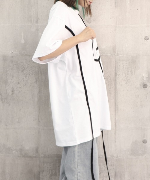 Miniministore（ミニミニストア）の「ロングTシャツ レディース半袖チュニック（Tシャツ/カットソー・レディース・ホワイト/ブラック・FREE）」の14枚目の写真