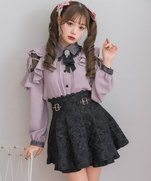 ROJITA（ロジータ）の「レースカラーラッフルショルダーブラウス（シャツ/ブラウス・レディース・ブラック/ホワイト/ピンク・FREE）」の3枚目の写真