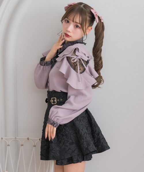 ROJITA（ロジータ）の「レースカラーラッフルショルダーブラウス（シャツ/ブラウス・レディース・ブラック/ホワイト/ピンク・FREE）」の4枚目の写真