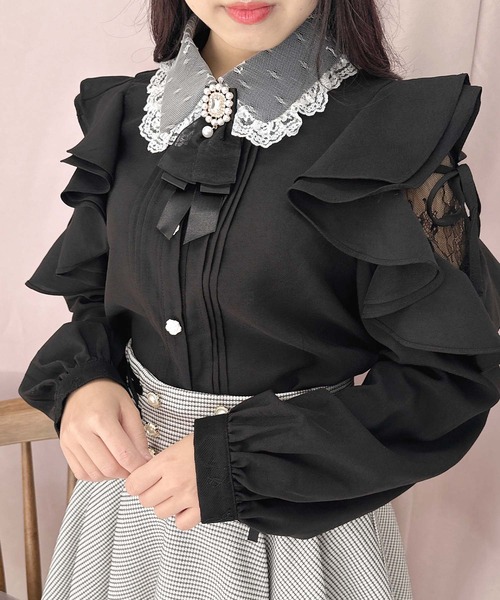 ROJITA（ロジータ）の「レースカラーラッフルショルダーブラウス（シャツ/ブラウス・レディース・ブラック/ホワイト/ピンク・FREE）」の8枚目の写真
