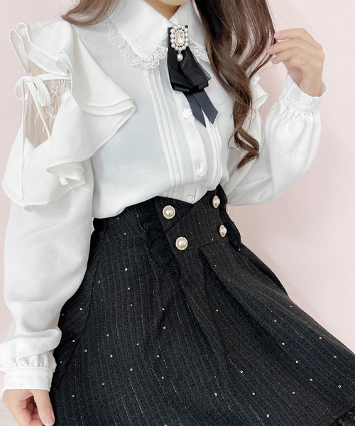 ROJITA（ロジータ）の「レースカラーラッフルショルダーブラウス（シャツ/ブラウス・レディース・ブラック/ホワイト/ピンク・FREE）」の7枚目の写真