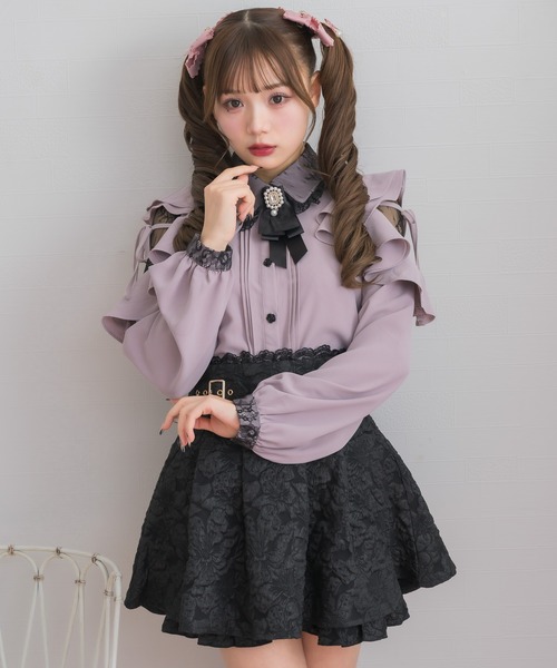 ROJITA（ロジータ）の「レースカラーラッフルショルダーブラウス（シャツ/ブラウス・レディース・ブラック/ホワイト/ピンク・FREE）」の5枚目の写真