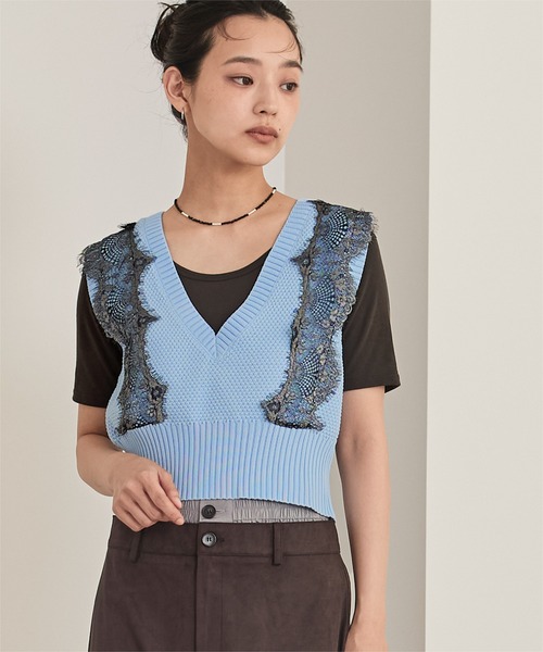 セール】Vネックレースベスト（ベスト）｜miette（ミエット）の