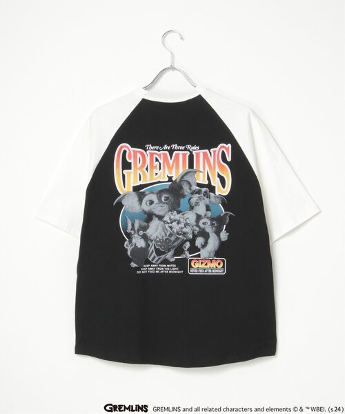 VENCEEXCHANGE(ヴァンスエクスチェンジ)の「GREMLINS グレムリン ラグランプリントTシャツ(Tシャツ/カットソー・メンズ・ホワイト/ブラック/ライトグレー・LL/L/M)」の1枚目の写真