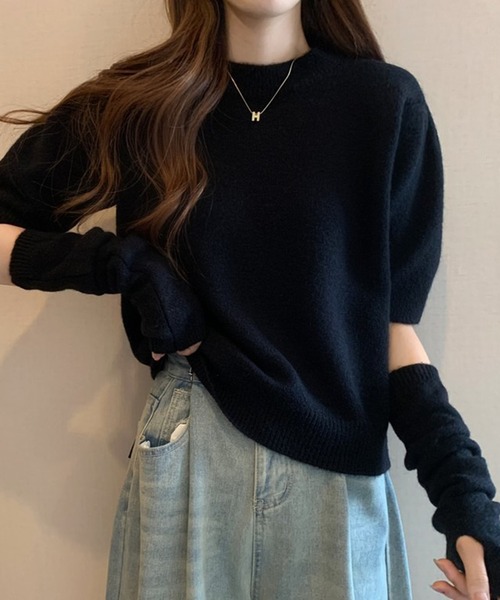 セール】【SETUP7】アームウォーマーSETパフスリーブ半袖ニット