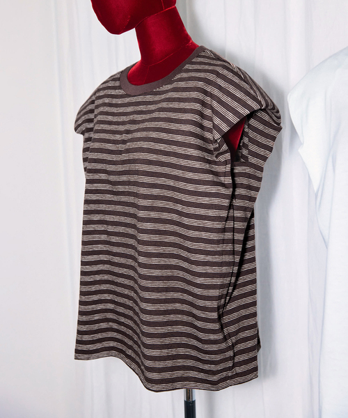 セール】KURO 別注 POWER SHOULDER SOLID N/S Tシャツ[BORDER
