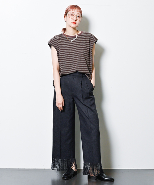 CITYSHOP KURO 別注 POWERSHOLDER カットソー セール】KURO 別注 POWER SHOULDER SOLID N/S Tシャツ[BORDER