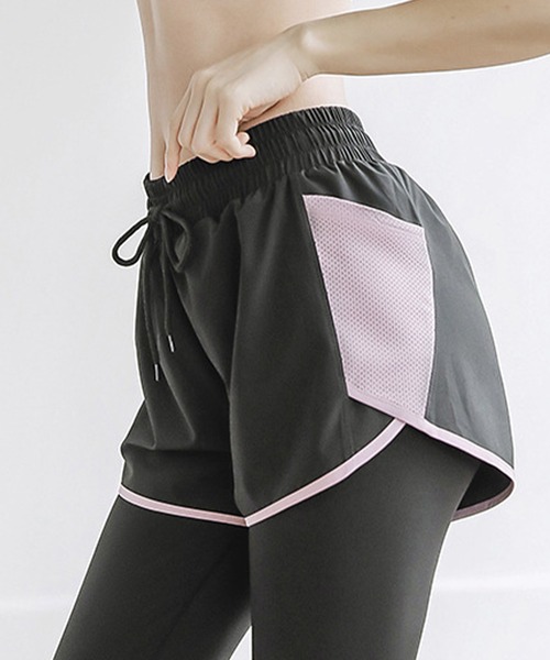 セール】配色メッシュ ポケット付き パンツ ドッキング レギンス