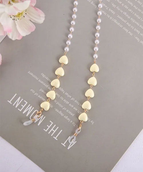 ♪❤️ ランプワーク　ハート　ブルー　ガラスビーズ　マスクチェーン ♪❤️ ランプワークハートブルーガラスビーズマスクチェーン