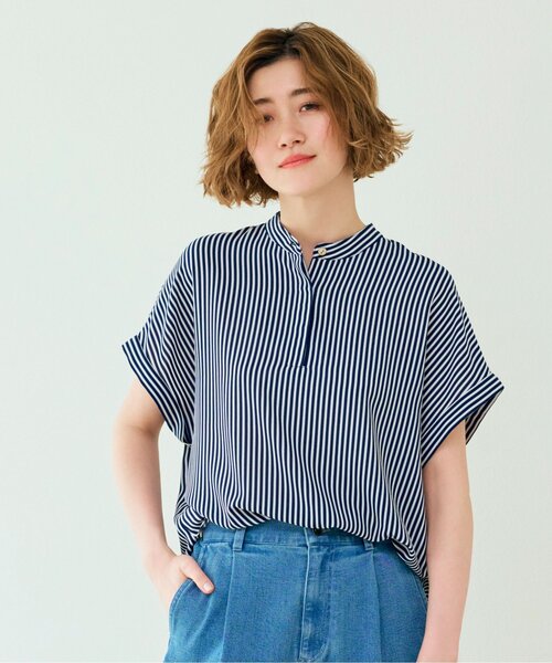 grove（グローブ）の「◆【イージーケア・接触冷感】ストライプシャツブラウス（シャツ/ブラウス・レディース・サックスブルー系2/ライトイエロー系3/ネイビー系2/ホワイト系3/ホワイト系その他3・03/02/01/04/05）」の3枚目の写真