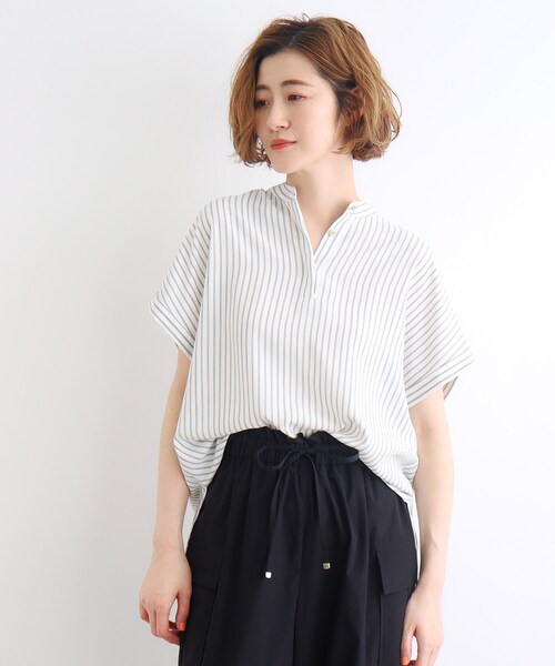 grove（グローブ）の「◆【イージーケア・接触冷感】ストライプシャツブラウス（シャツ/ブラウス・レディース・サックスブルー系2/ライトイエロー系3/ネイビー系2/ホワイト系3/ホワイト系その他3・03/02/01/04/05）」の7枚目の写真