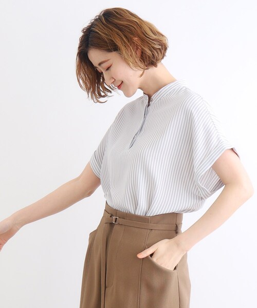 grove（グローブ）の「◆【イージーケア・接触冷感】ストライプシャツブラウス（シャツ/ブラウス・レディース・サックスブルー系2/ライトイエロー系3/ネイビー系2/ホワイト系3/ホワイト系その他3・03/02/01/04/05）」の13枚目の写真