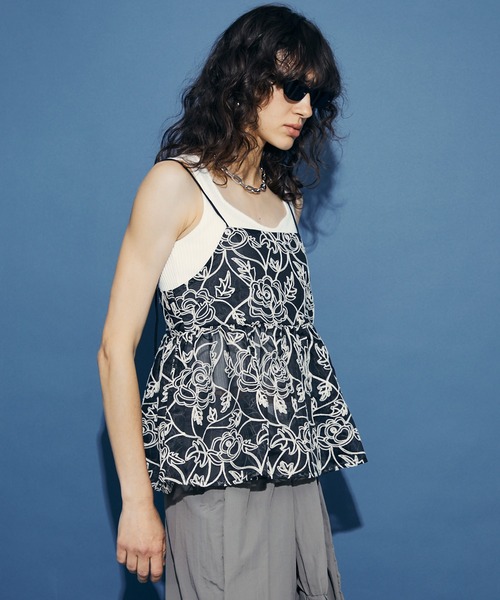 セール】Flower Jacquard Sheer Camisole / フラワージャガード