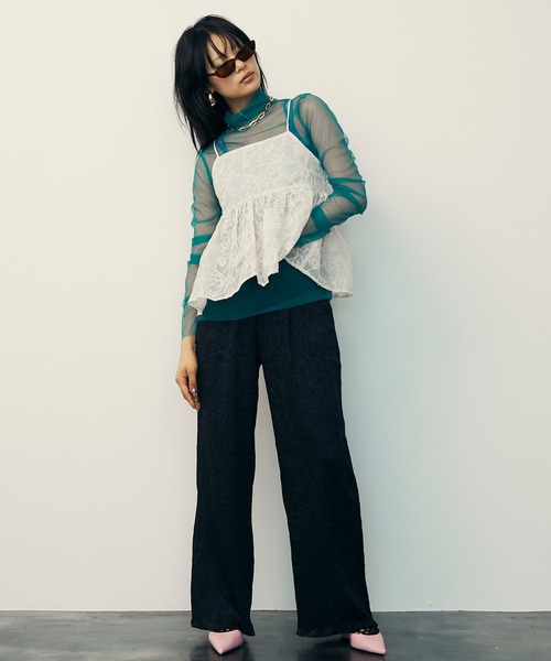 セール】Flower Jacquard Sheer Camisole / フラワージャガード