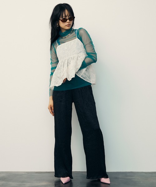 セール】Flower Jacquard Sheer Camisole / フラワージャガードシアー